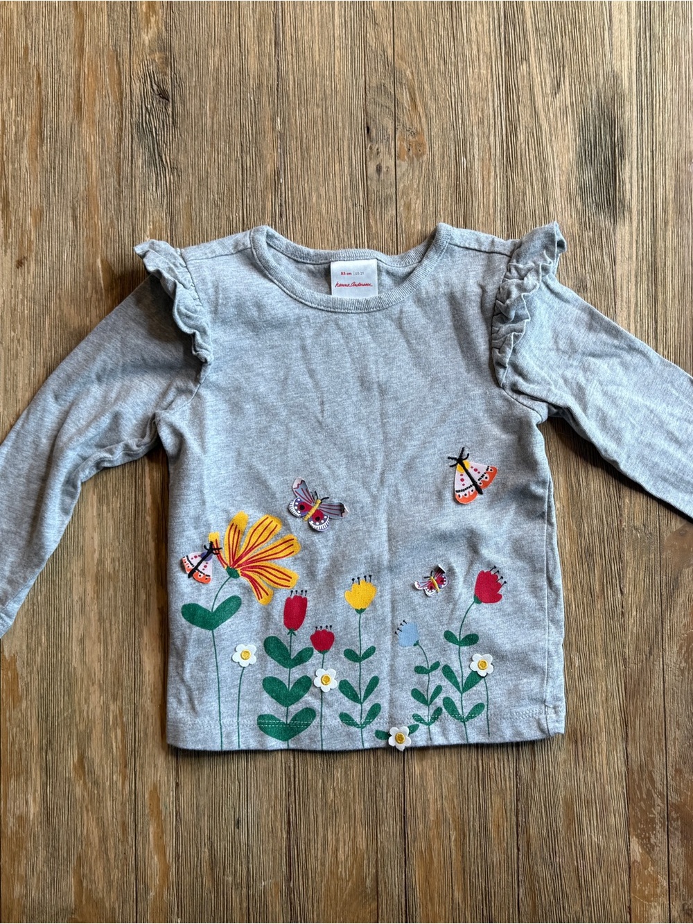 Hanna Andersson Gray Floral Butterfly Ruffle-Sleeve Tee for Kids